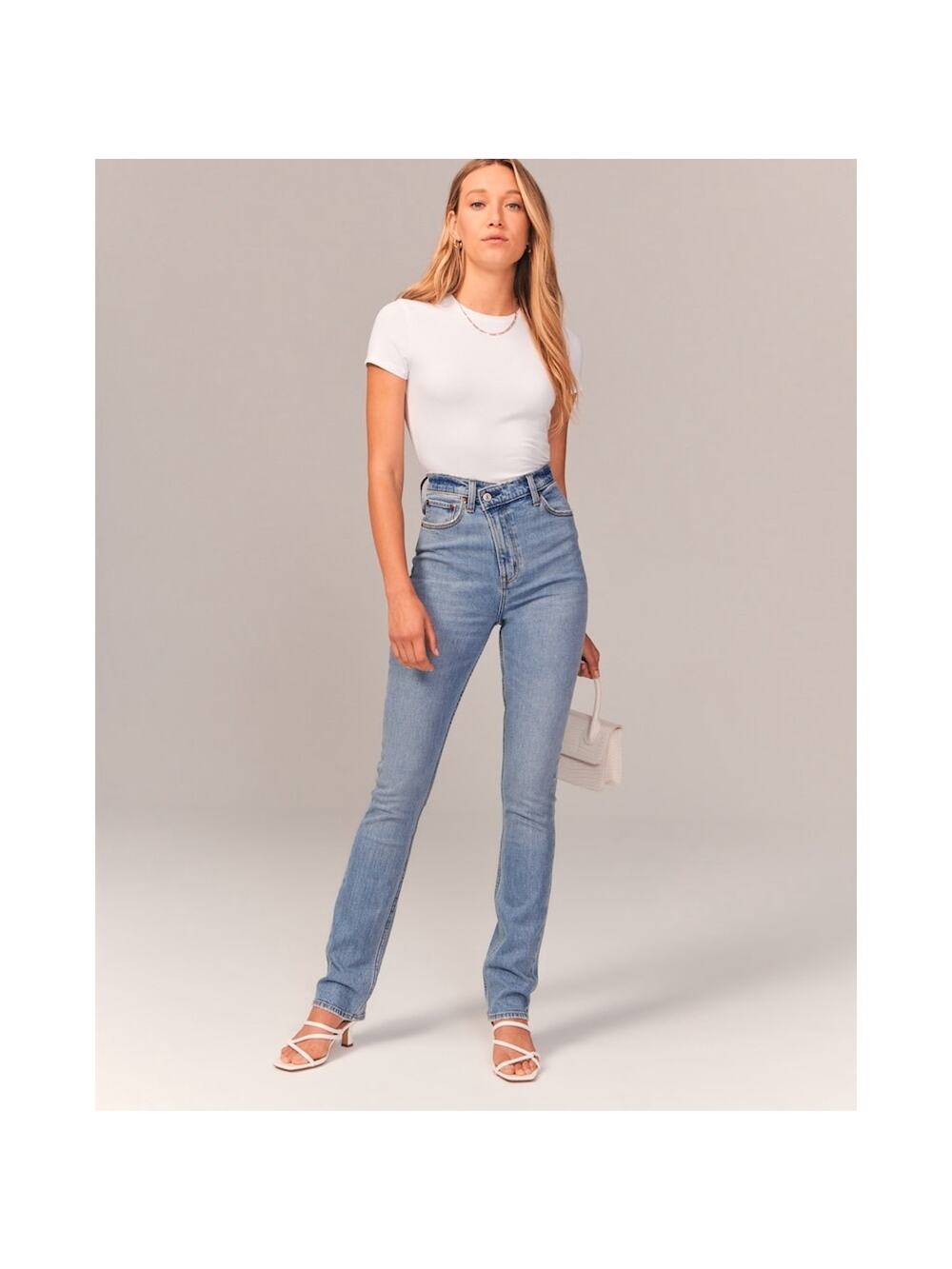 Abercrombie Curve Love Ultra High Rise Slim Straight Jean Criss Cross Size 28